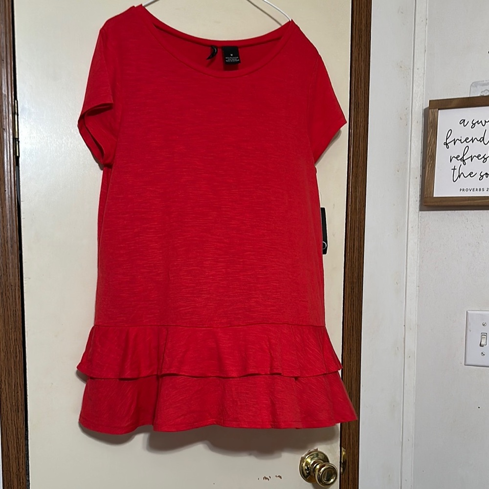 New Directions Red Ruffled Tunic